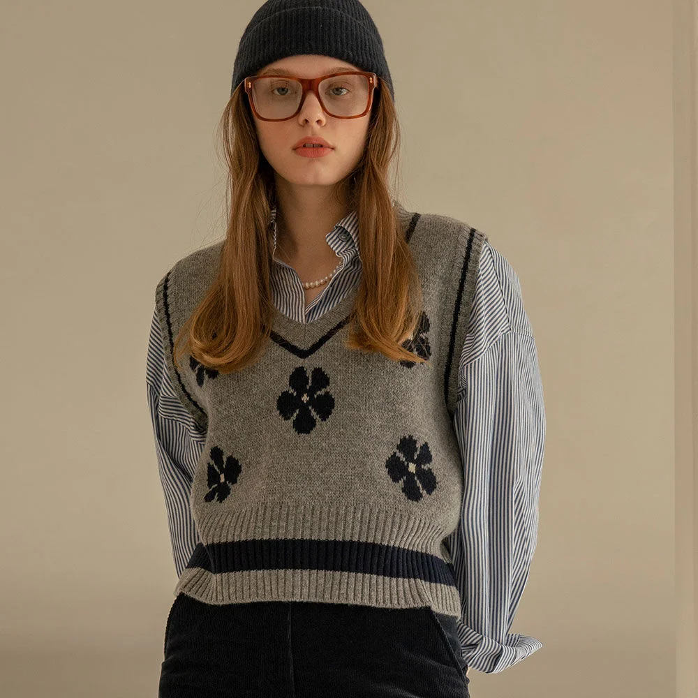 SIKN2014 Wool Blend Jacquard Knit Vest_Gray