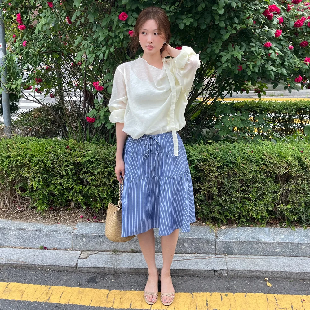 STRIPE STRING FULL MIDI SKIRT (SK-5101)