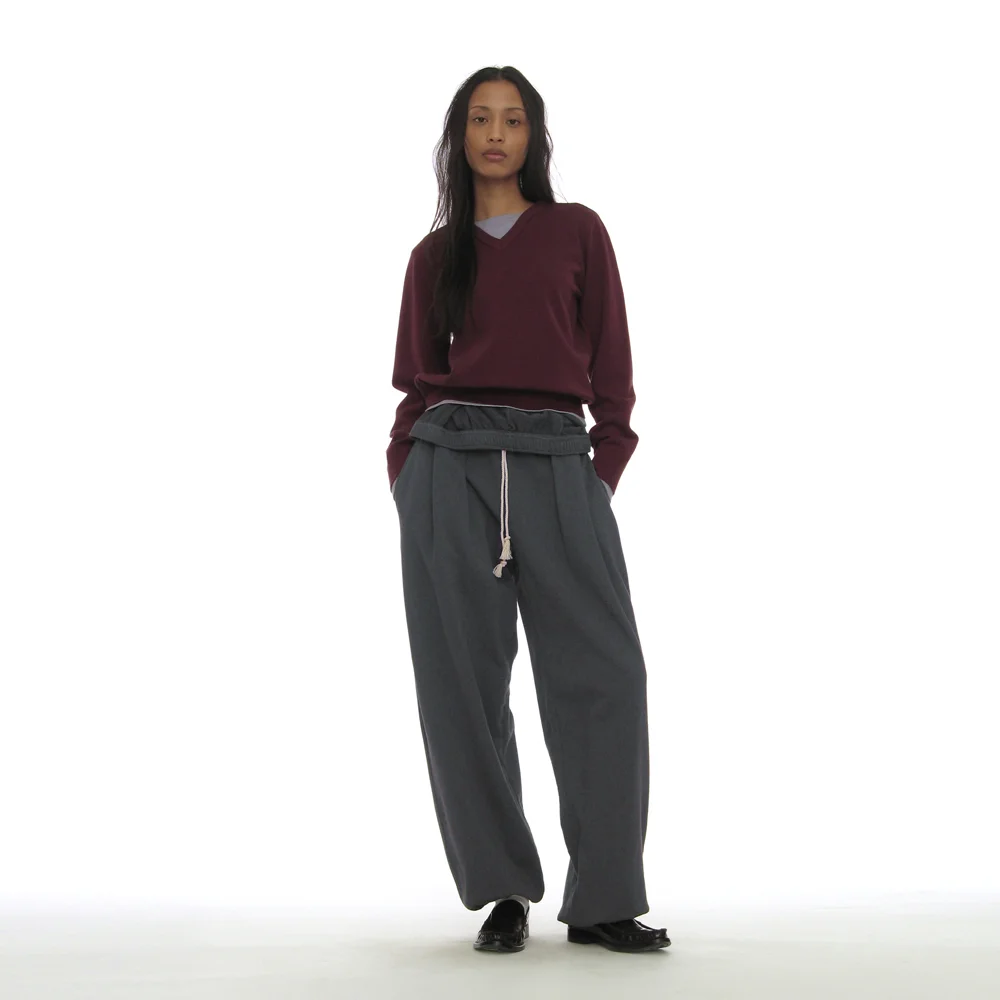FOLDOVER WAIST PLEATED SWEATPANTS_CHARCOAL