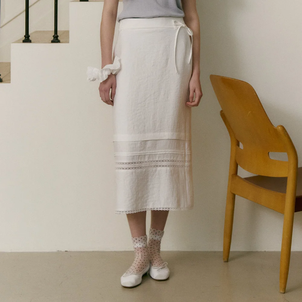 LACE COMBI PENCIL SKIRT (sand ivory)