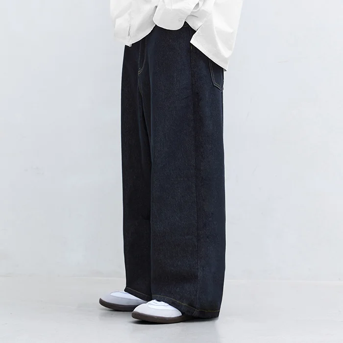 縫線 點綴 牛仔 褲子-靛藍