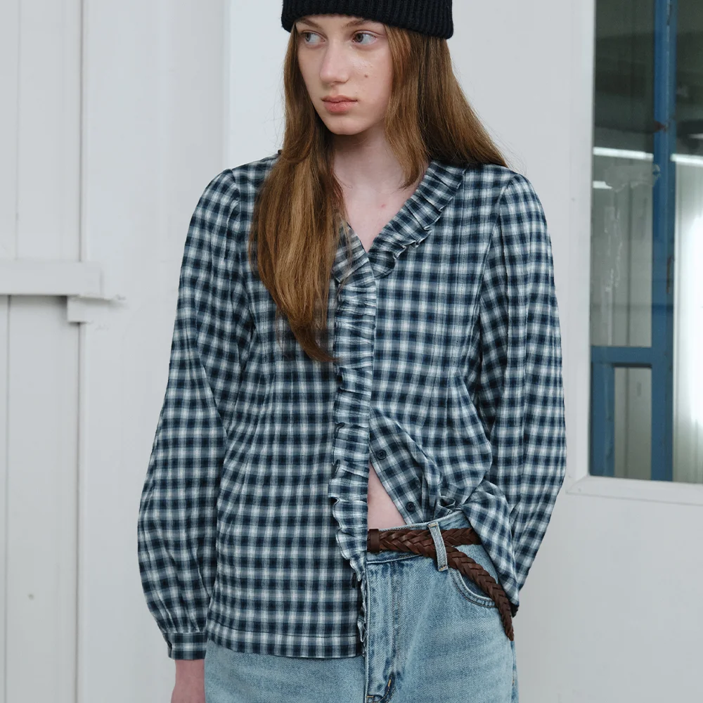 renee frill blouse - navy