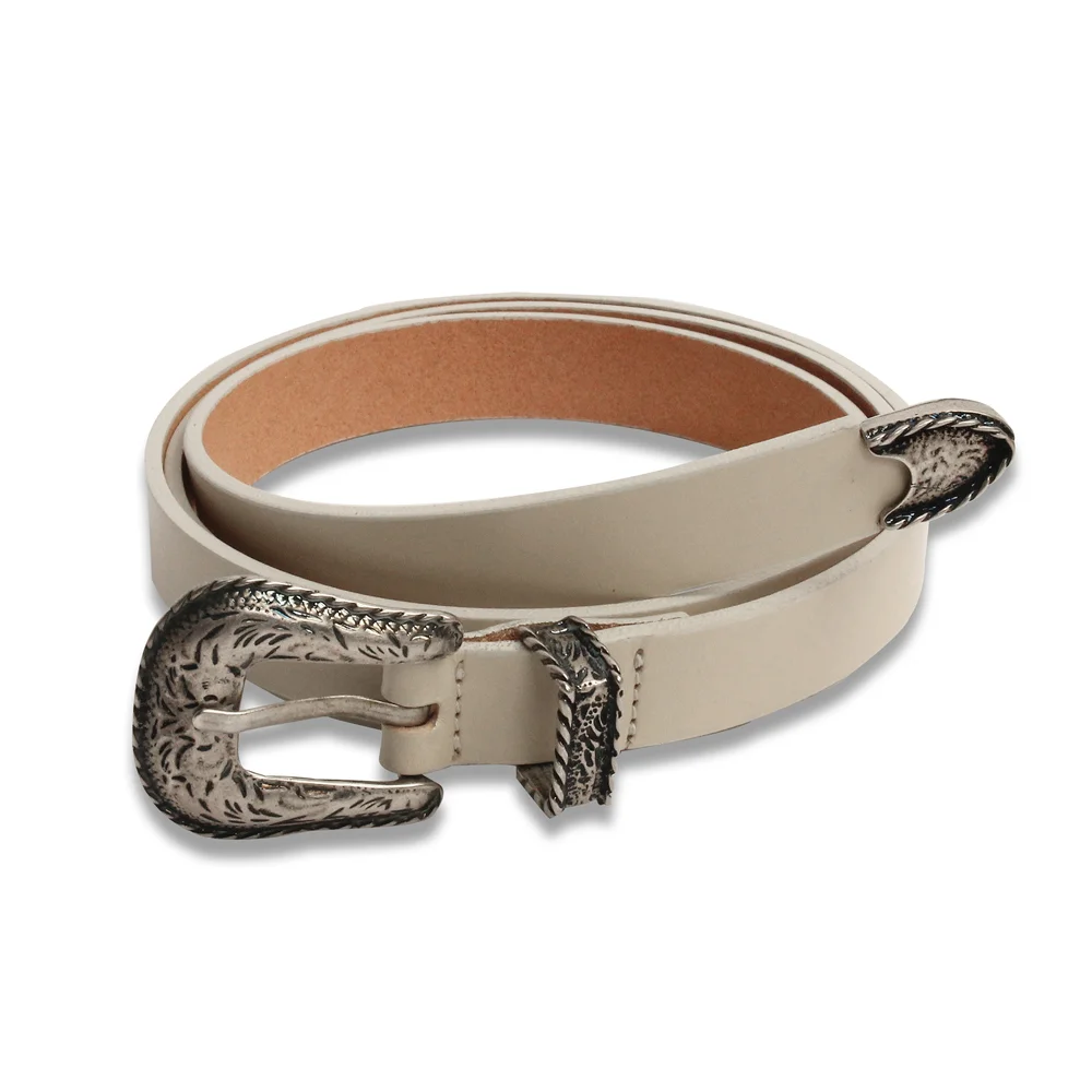 Western Cowhide Belt in Ivory