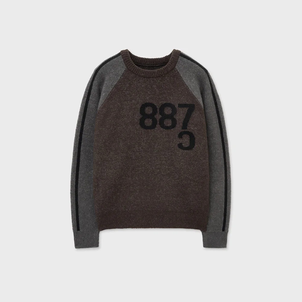 887 Graphic Raglan Track Sweater-Brown