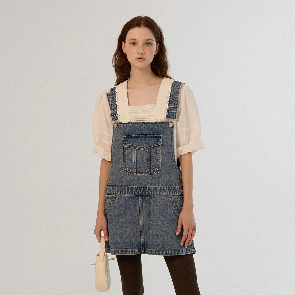 Denim Vintage Low Skirt Overall - Vintage Blue