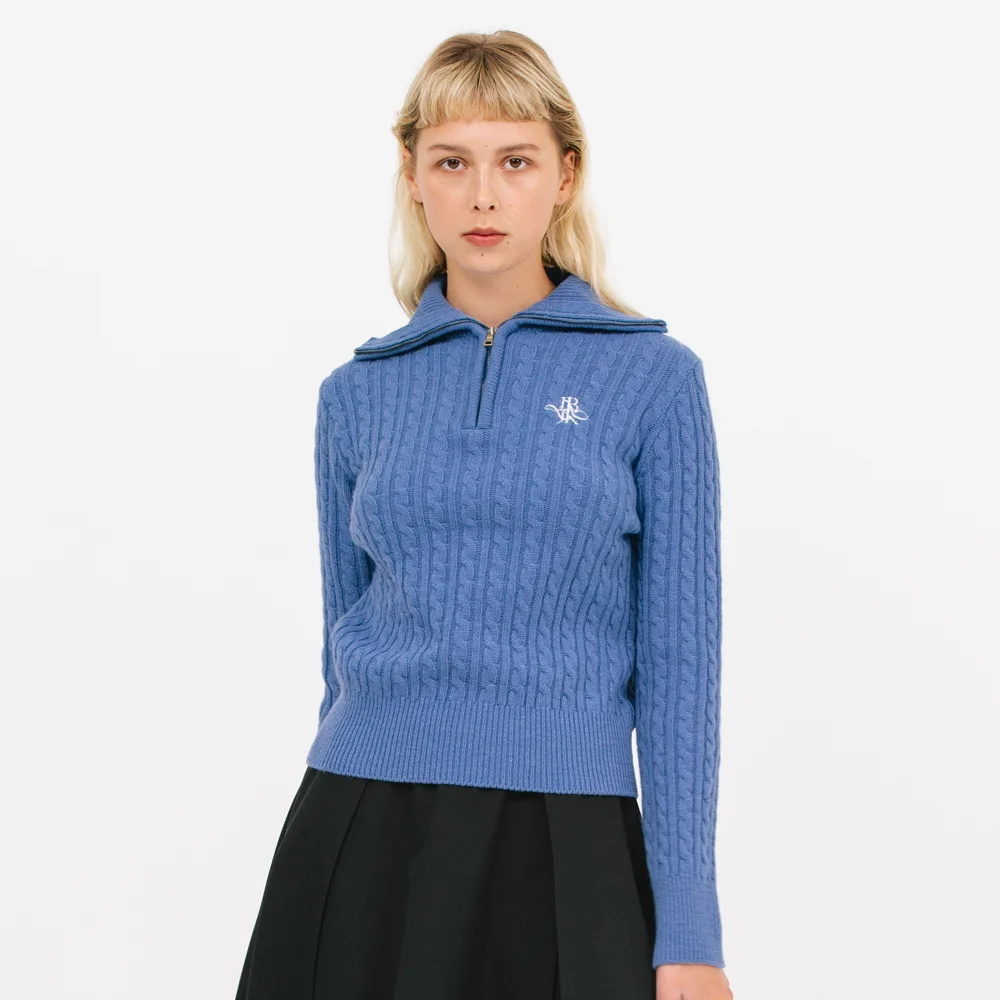 JK half zip-up cable knit_blue