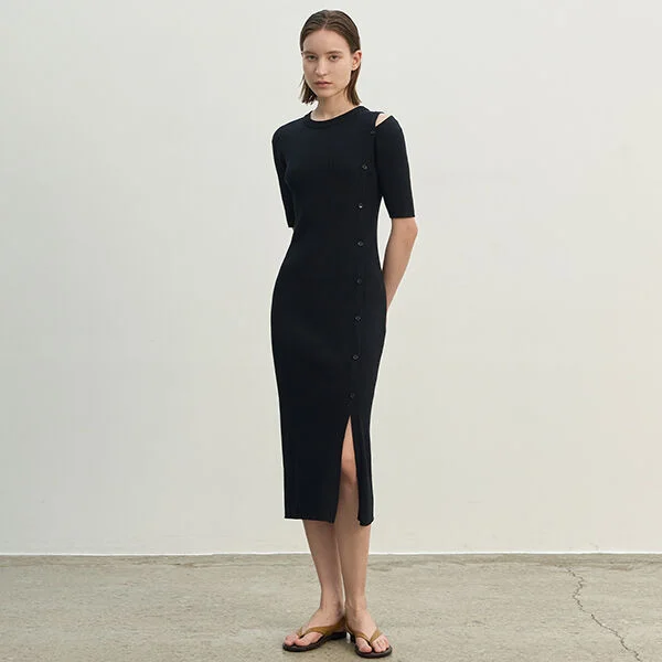 ESSENTIAL HEBA CUTOUT KNIT DRESS(Z-OP-6174)_2Colors