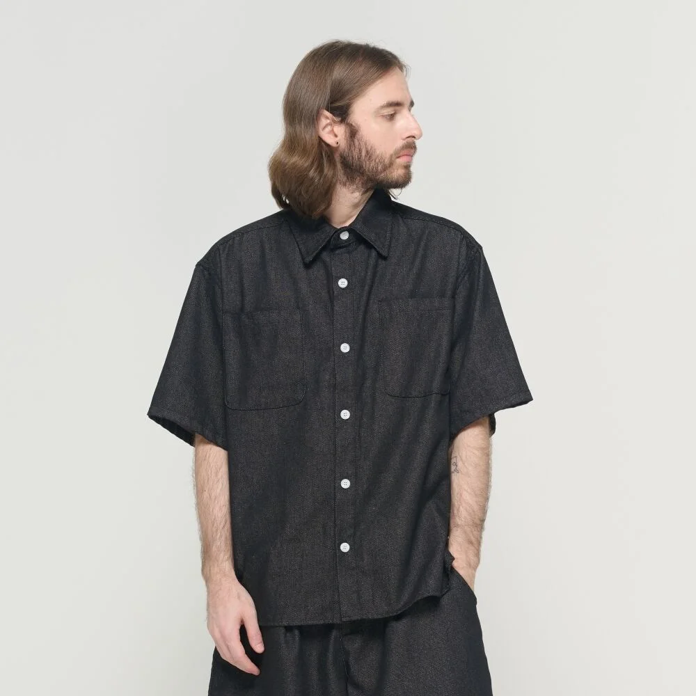 WASHED NON-FADE HALF SHIRT (BLACK)