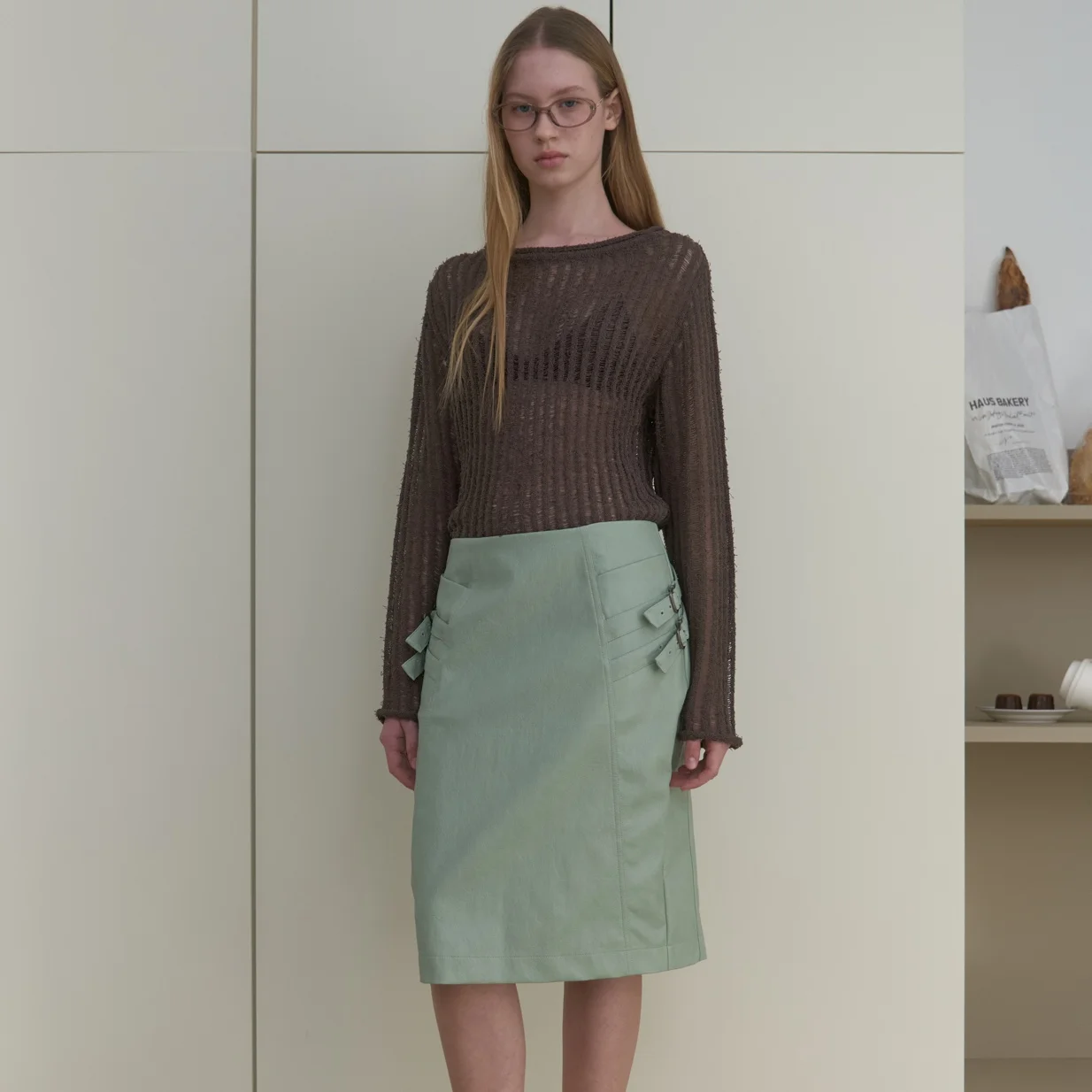 BUCKLE LEATHER SKIRT_MINT
