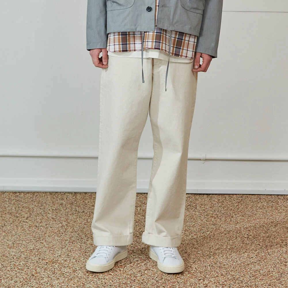 Heights Wide Loose Turnup Denim Pants Ecru