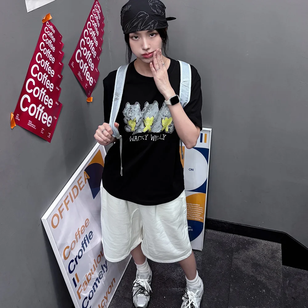 熊 印花 短袖 T恤 黑色
