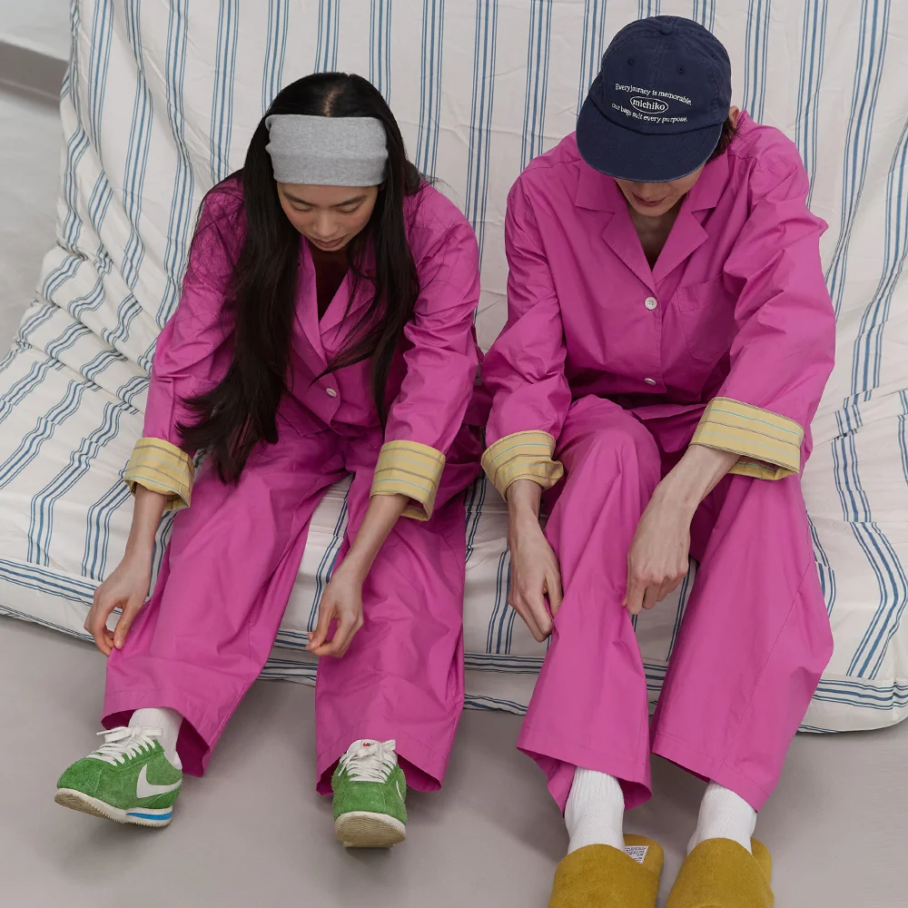 (Uni) Folded Sleeve Pajama Set Vivid pink