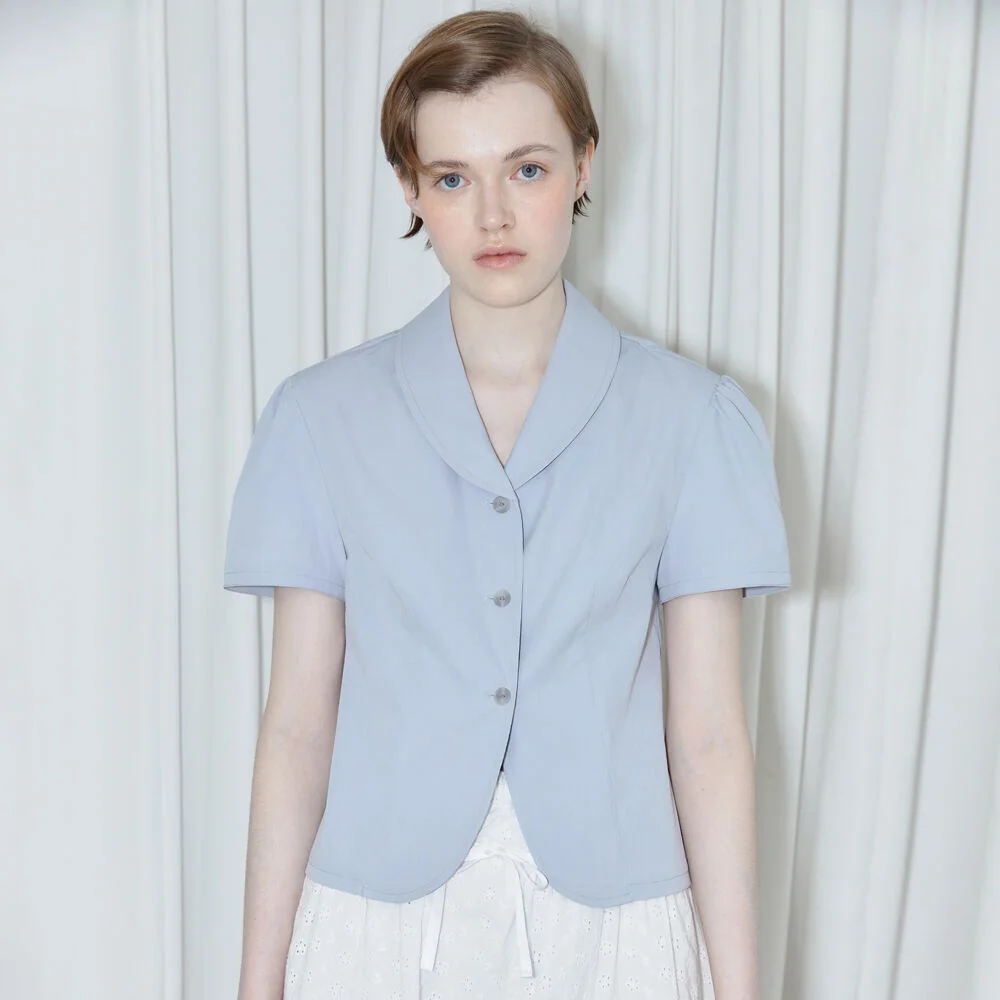 V-Neck Half Blouse Jacket (Greyish Blue)
