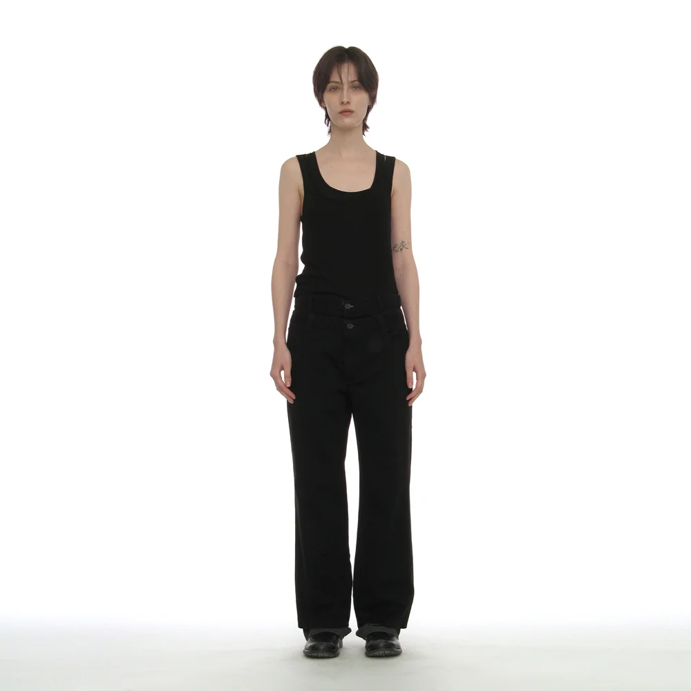 WASHED DOUBLE-LAYER PANTS_BLACK
