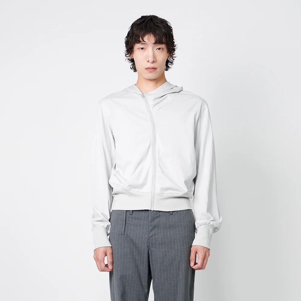 MENS CURVED HOODED COTTON ZIP JACKET (LIGHT FABRIC) LIGTH GREY
