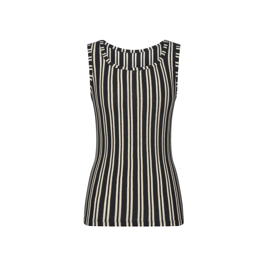 W SILK BLEND STRIPED SLEEVELESS TOP - BLACK