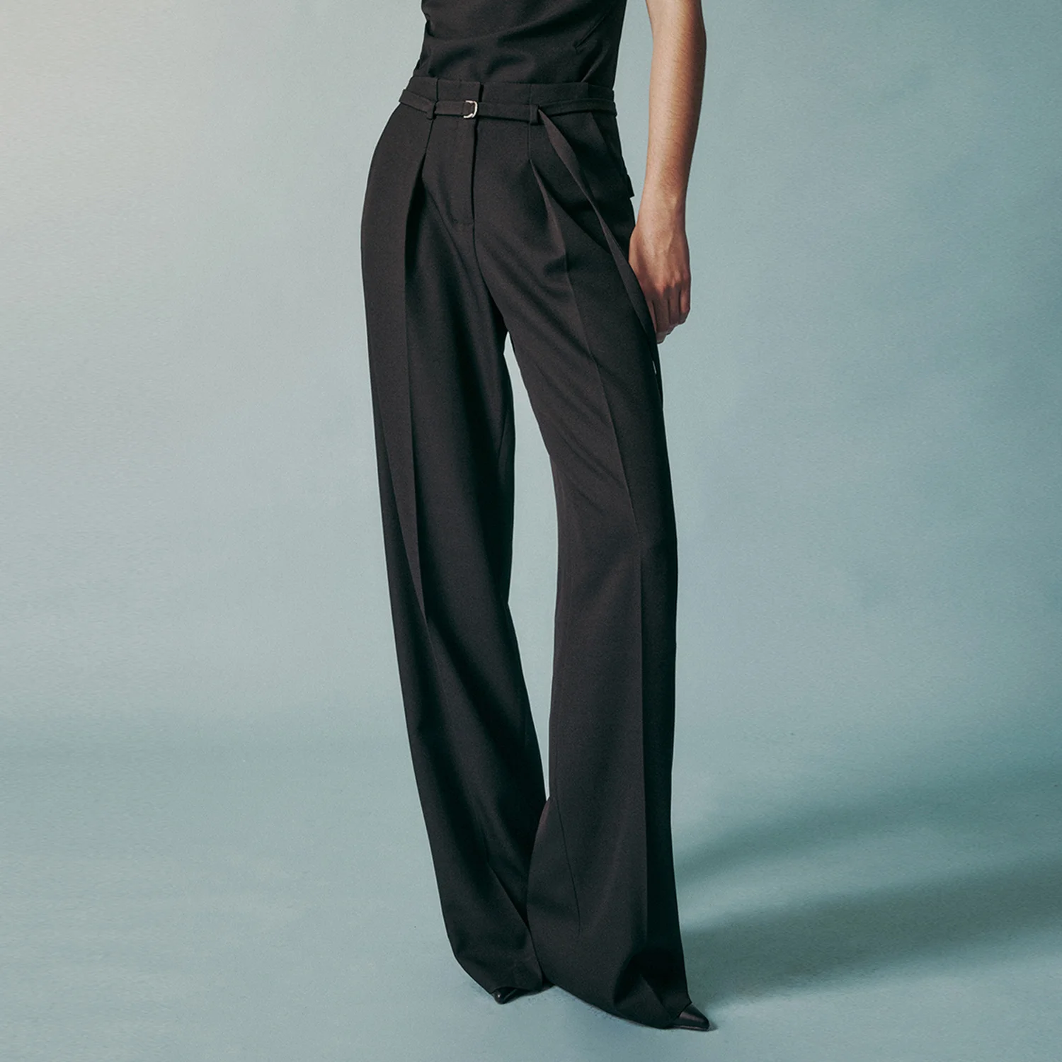 STRAIGHT LEG BELTED TROUSER BLACK