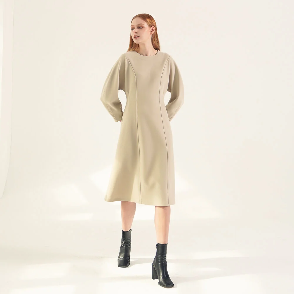 Balloon Sleeve Dress_Beige