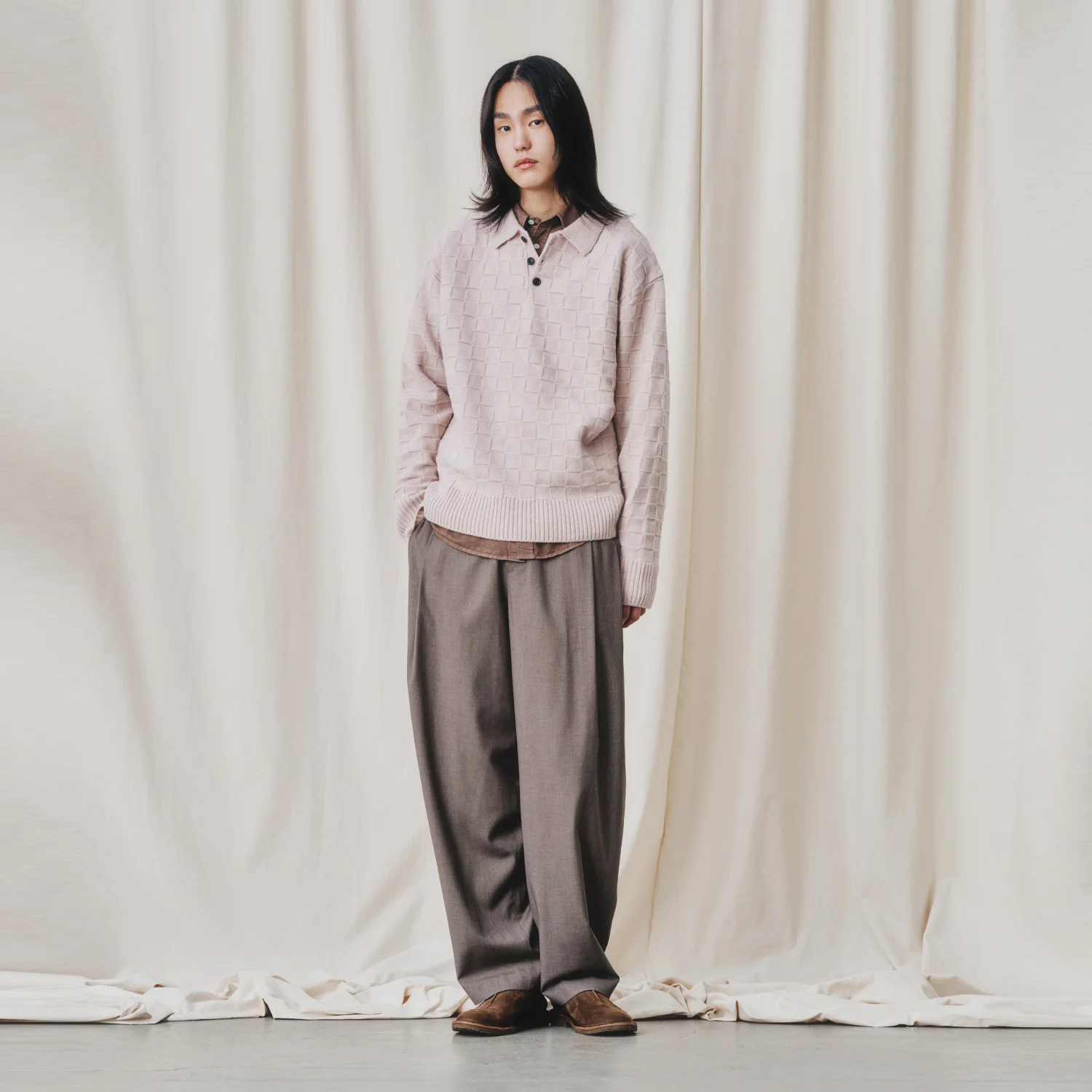Checkerboard Collar Knit_ Delicate Pink