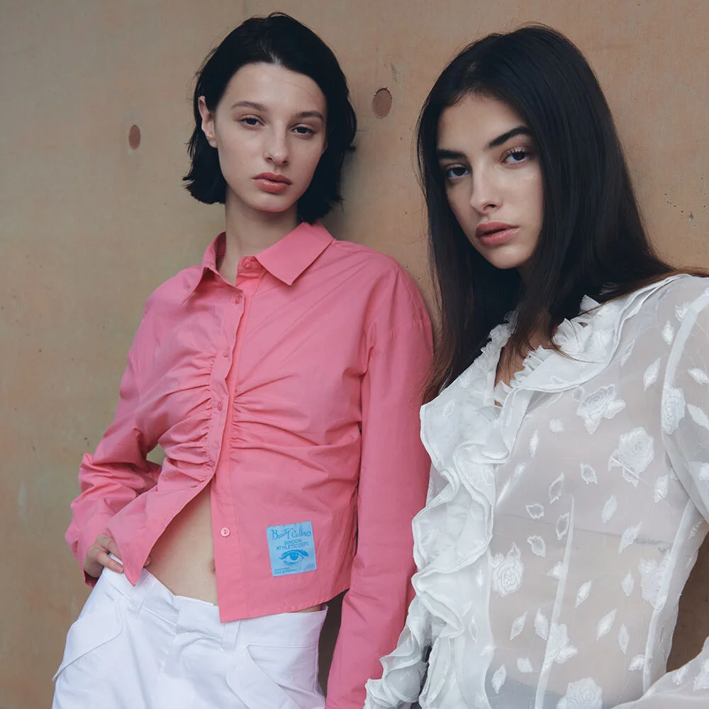 Cotton Croped Shirring Shirt (Pink)