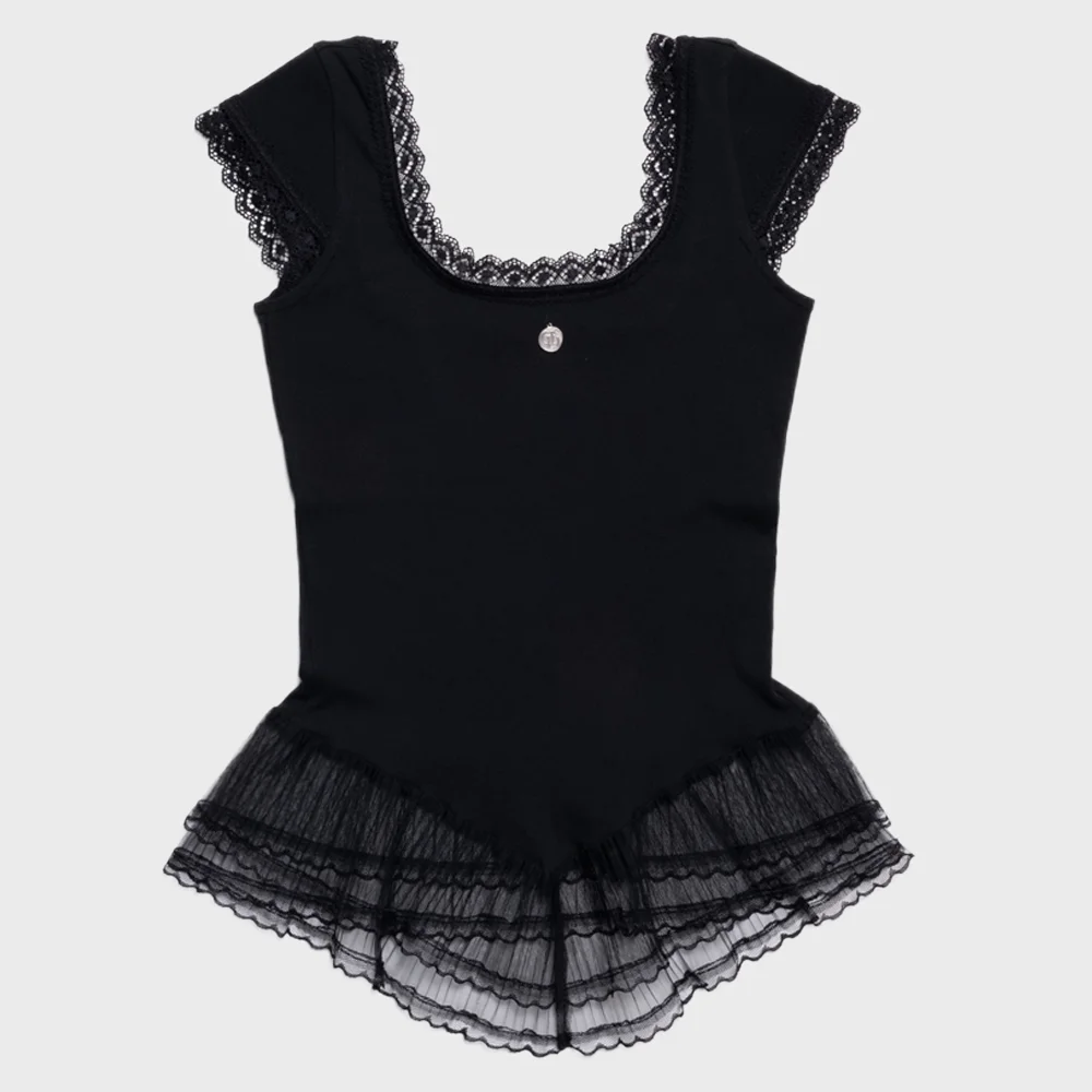 Squareneck Lace Frill Top-Black