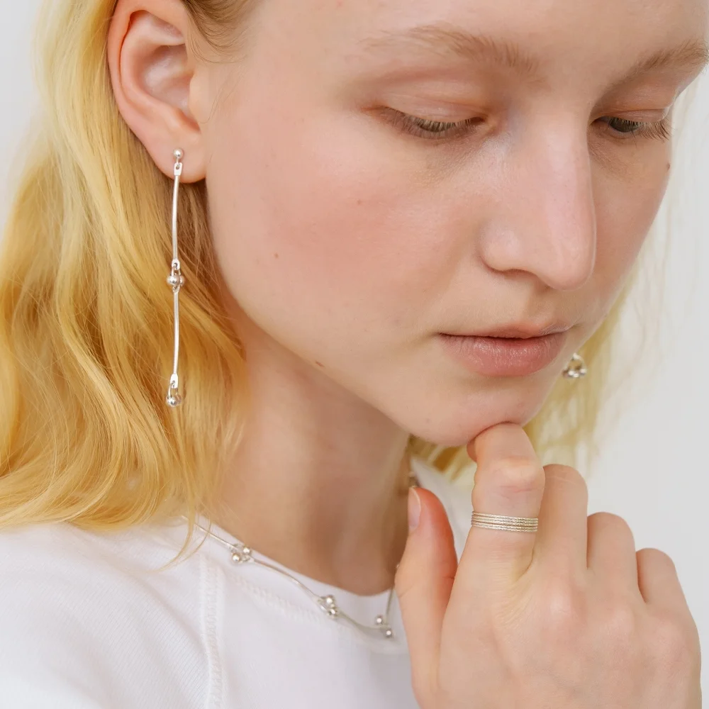 Two Ball Link Chain Earrings (L261MER100)