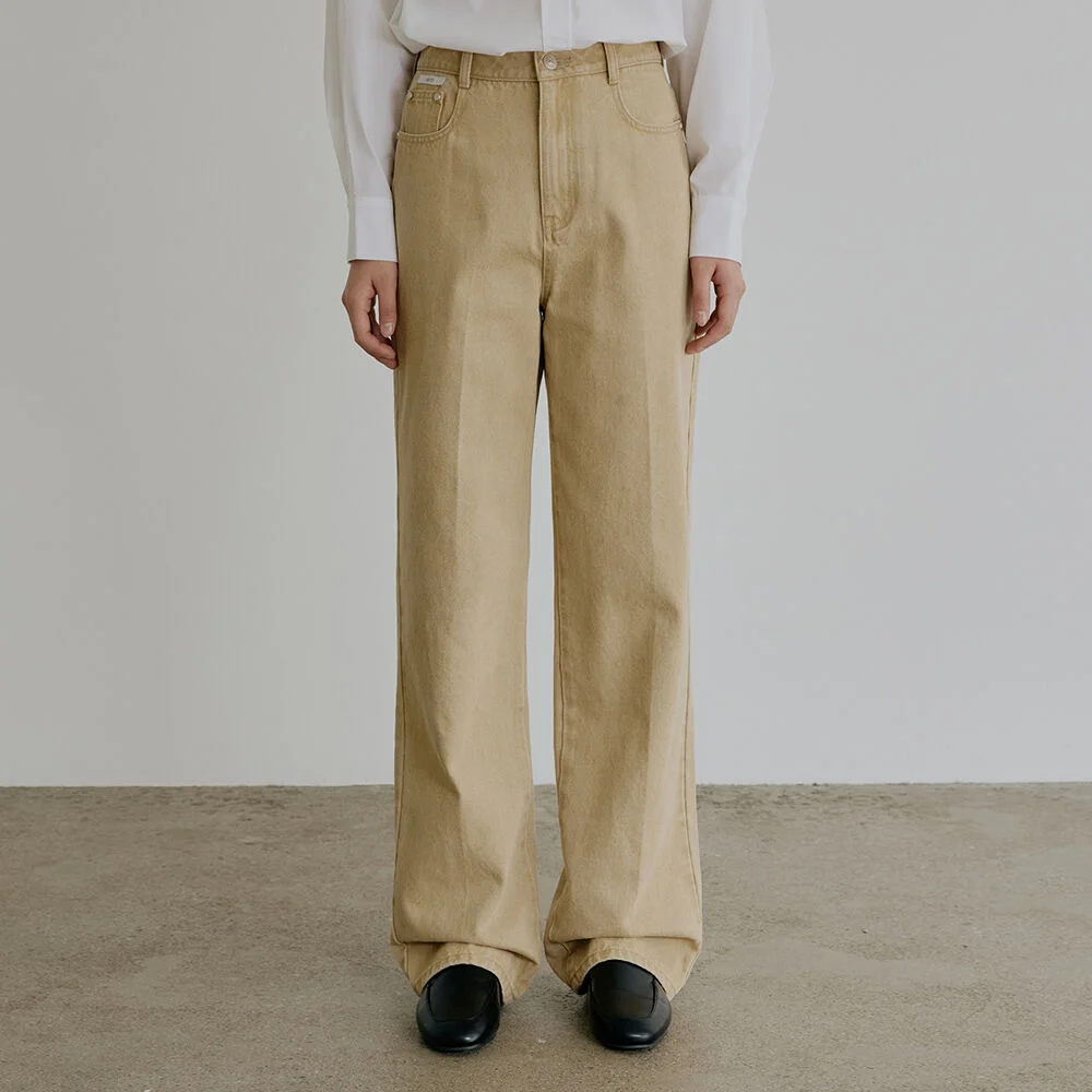 直筒 牛仔 褲子_BEIGE
