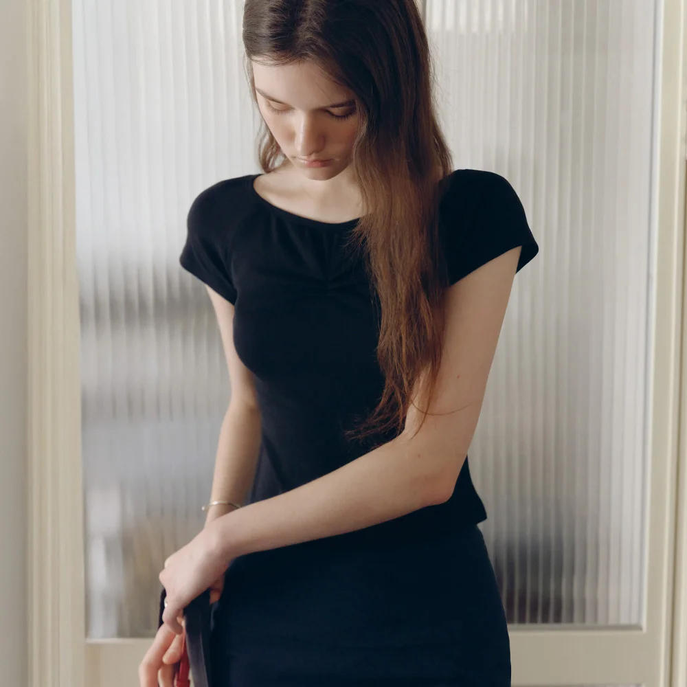 Miel Shirring T-shirt (Black)