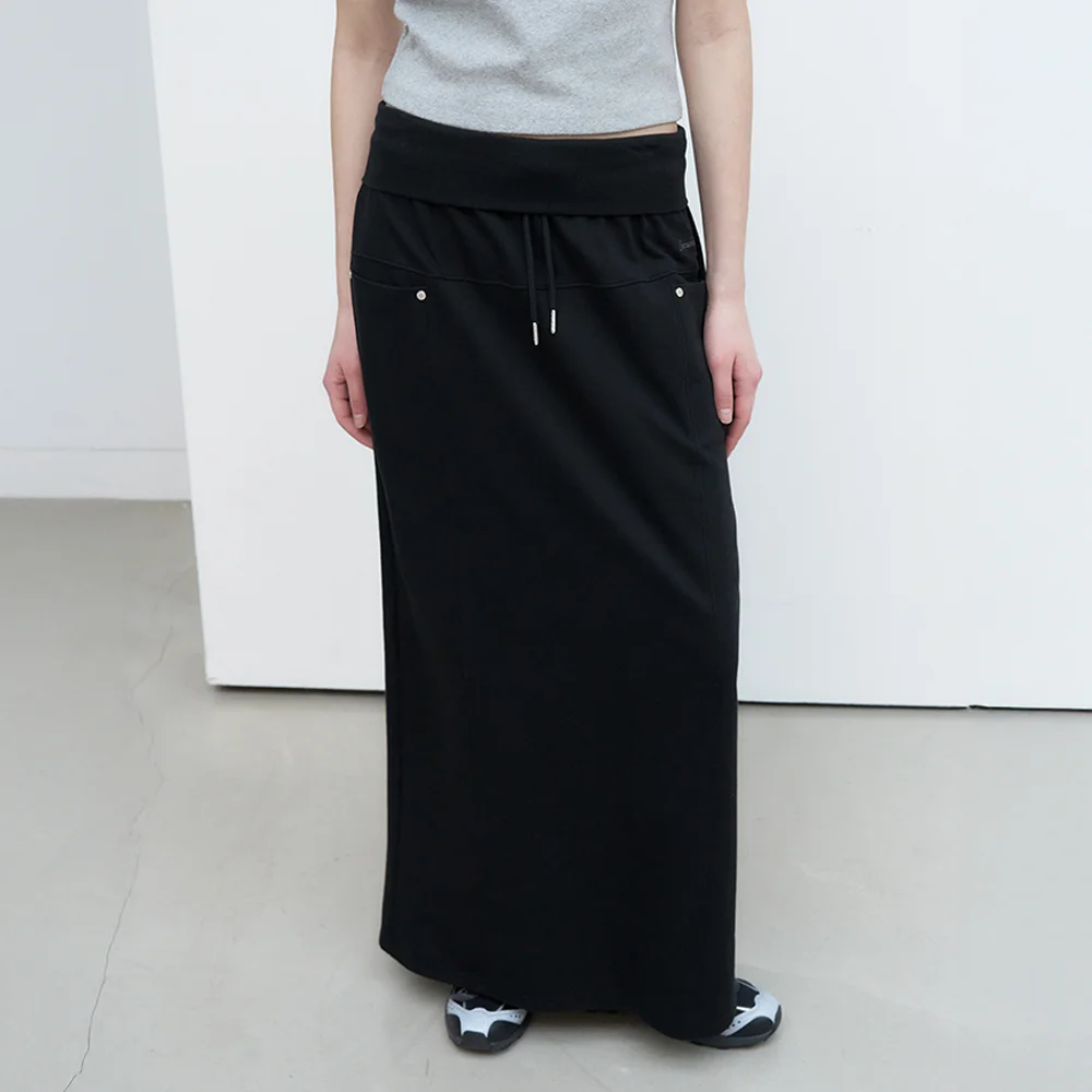 Fold Sweat Long Skirt - Black