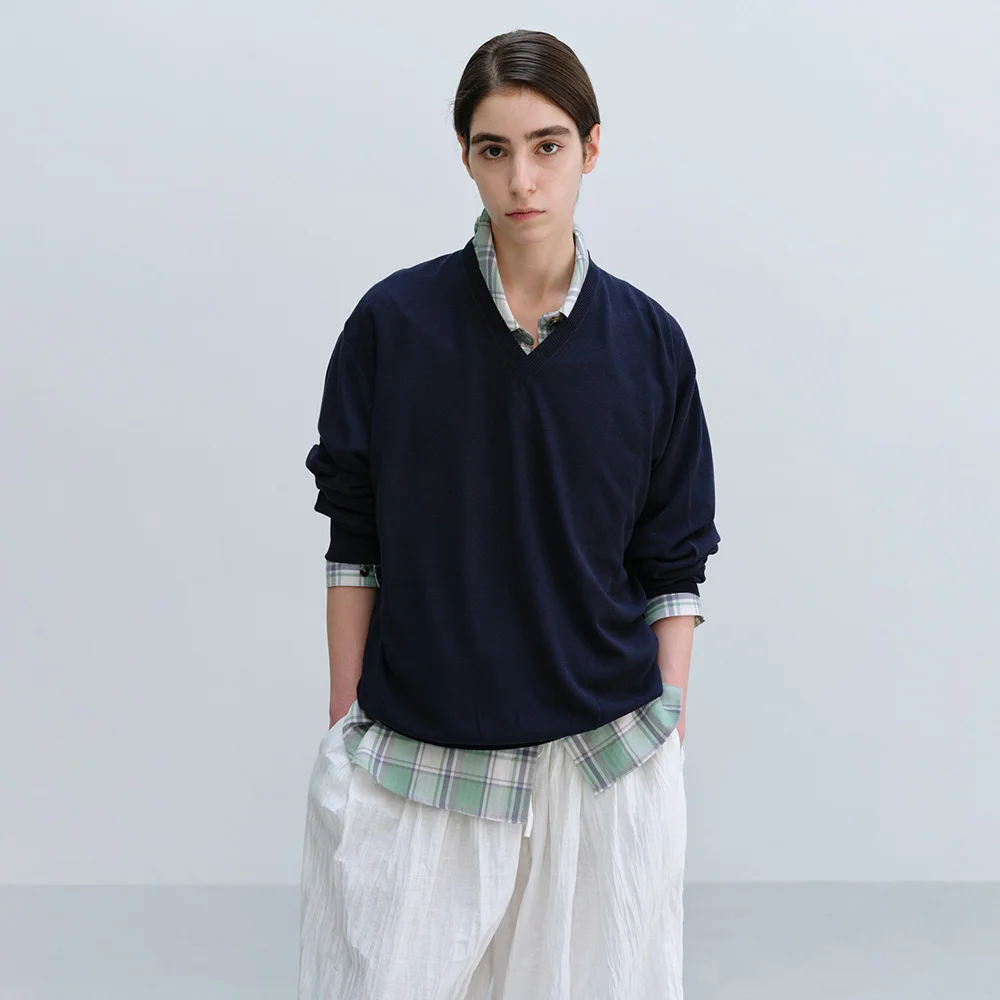 Light V-Neck Knit in Navy
