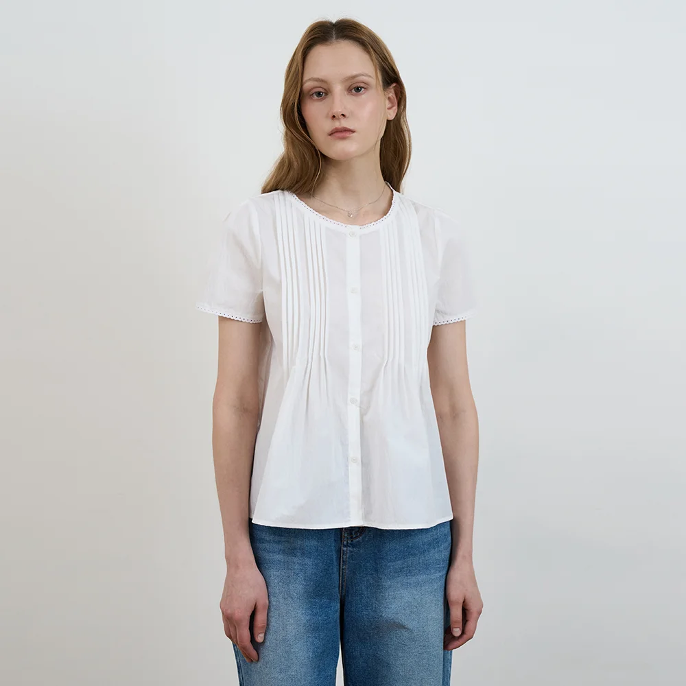 Lace Trim Pintuck Blouse