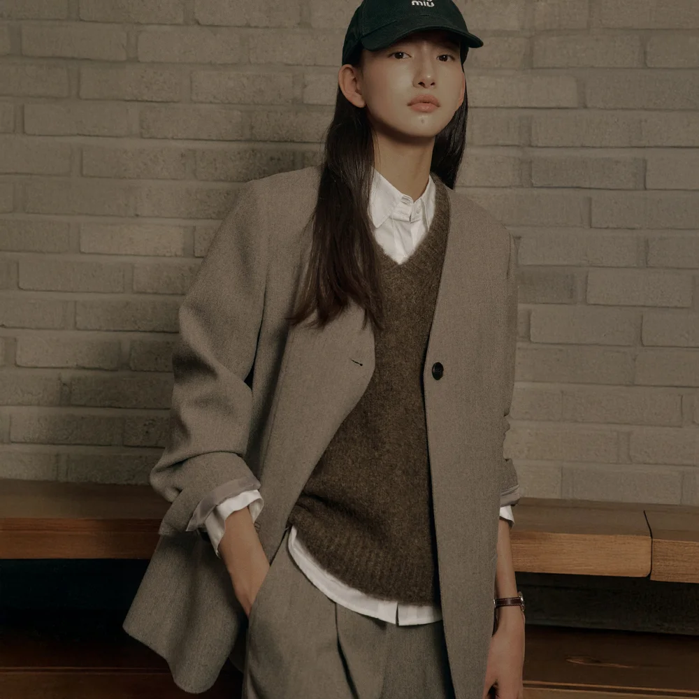 KIDDO COLLARLESS WOOL JACKET_GRAY