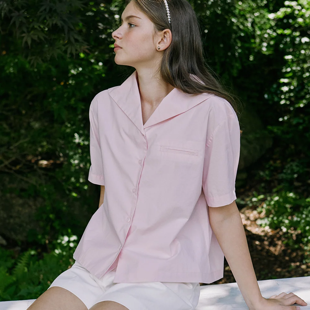 Marine Collar Half-sleeves Shirt - Light Pink