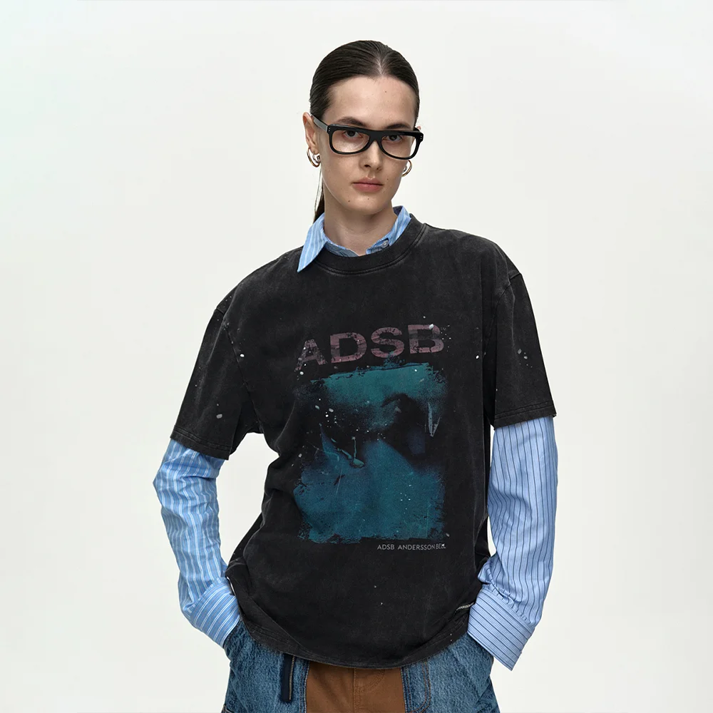 UNISEX WHALE PRINTED T-SHIRT atb1439u(CHARCOAL)