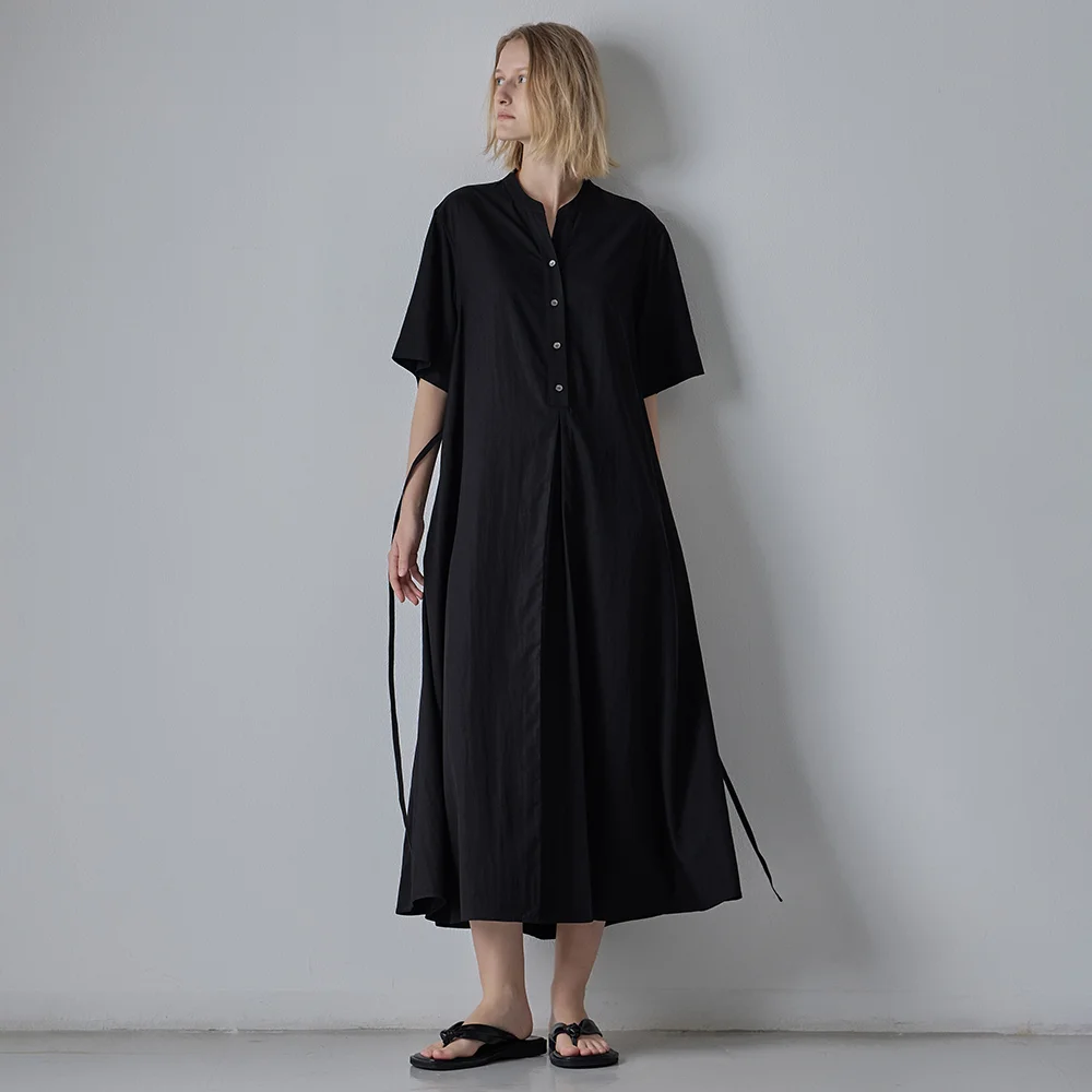 休閒 A線條 連身裙_black