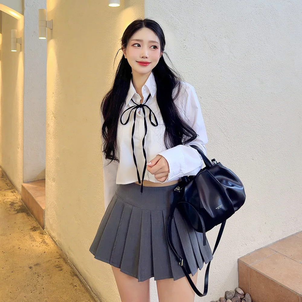 青春少女 百褶 網球 半身裙 (灰色)