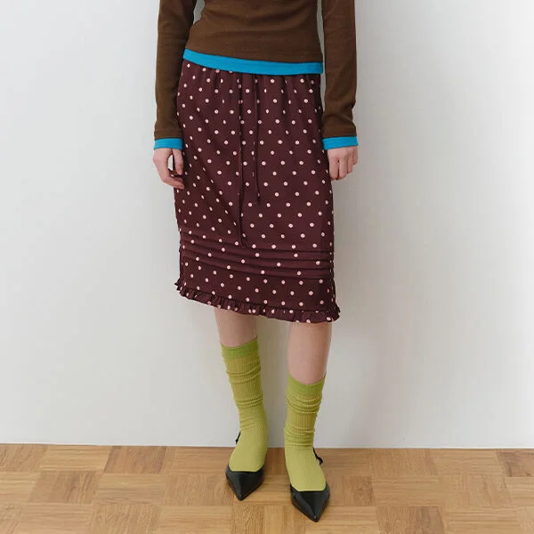 DOT PINTUCK FRILL SKIRT BURGUNDY