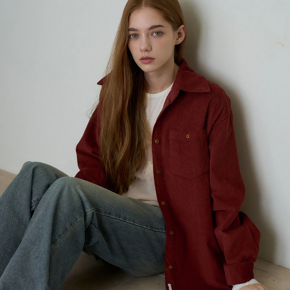 ROVIN VINTAGE CORDUROY OVERSIZED SHIRT 3COL_BURGUNDY