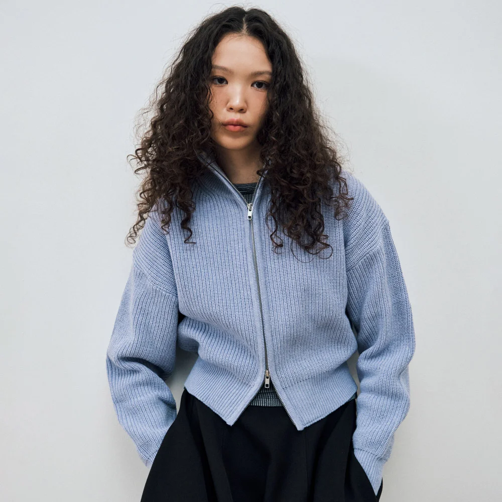 TWO WAY KNIT ZIP-UP CARDIGAN / LAVENDER