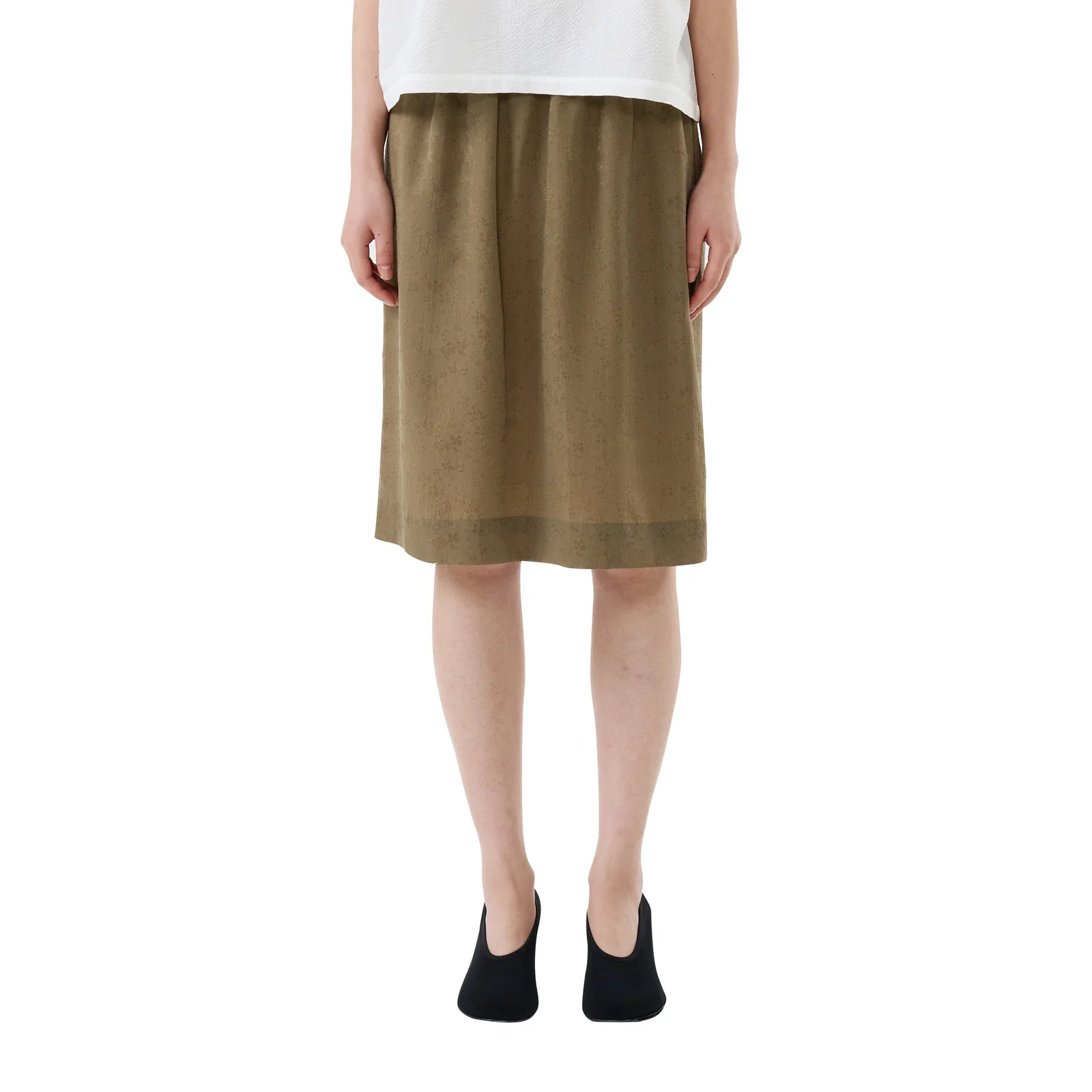 ELASTIC MIDI SKIRT (GOLDEN OLIVE)