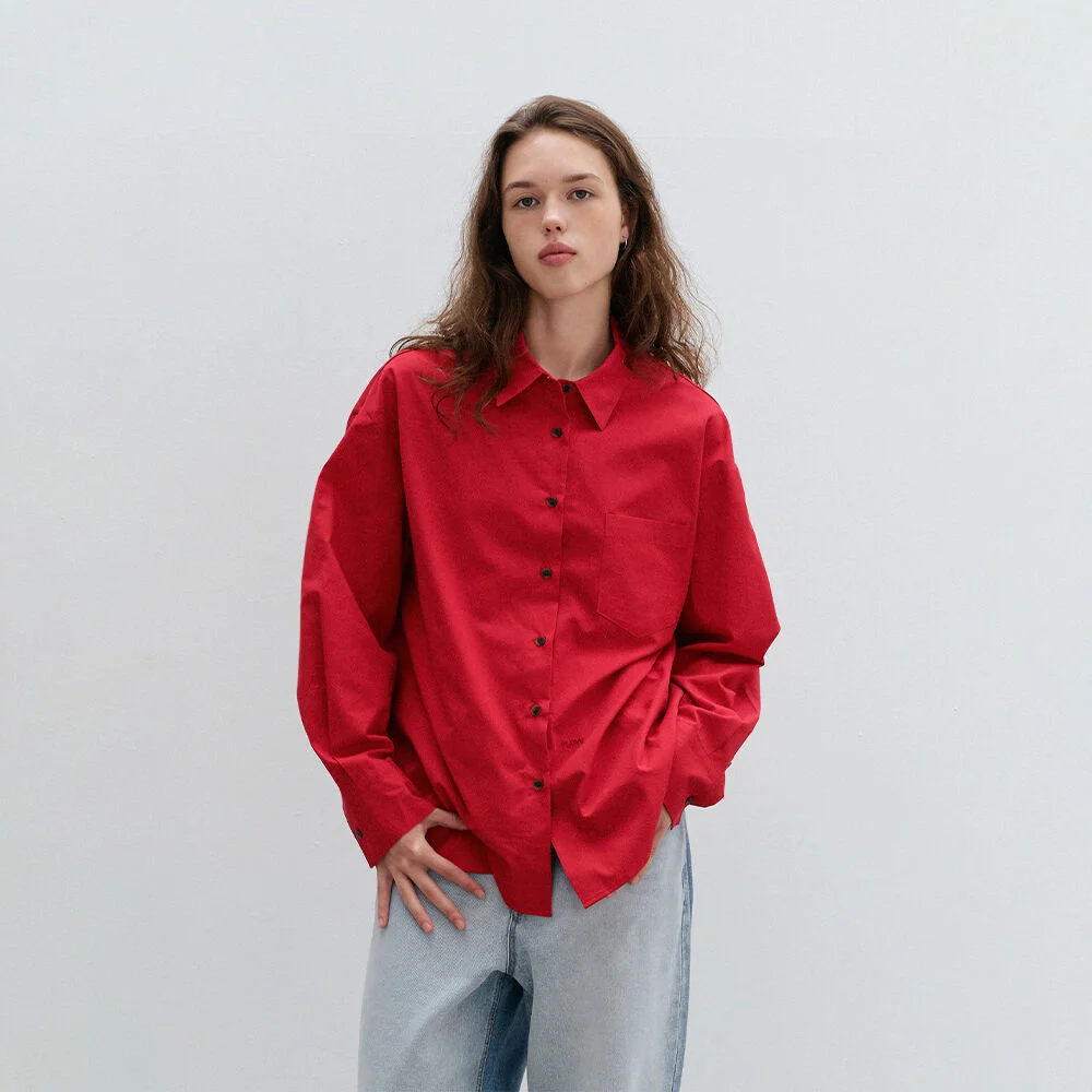 低筒 純棉 襯衫_red