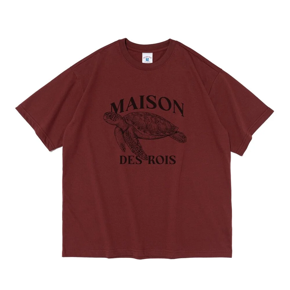 Maison 龜頸 圖案 短袖T恤 (酒紅色)