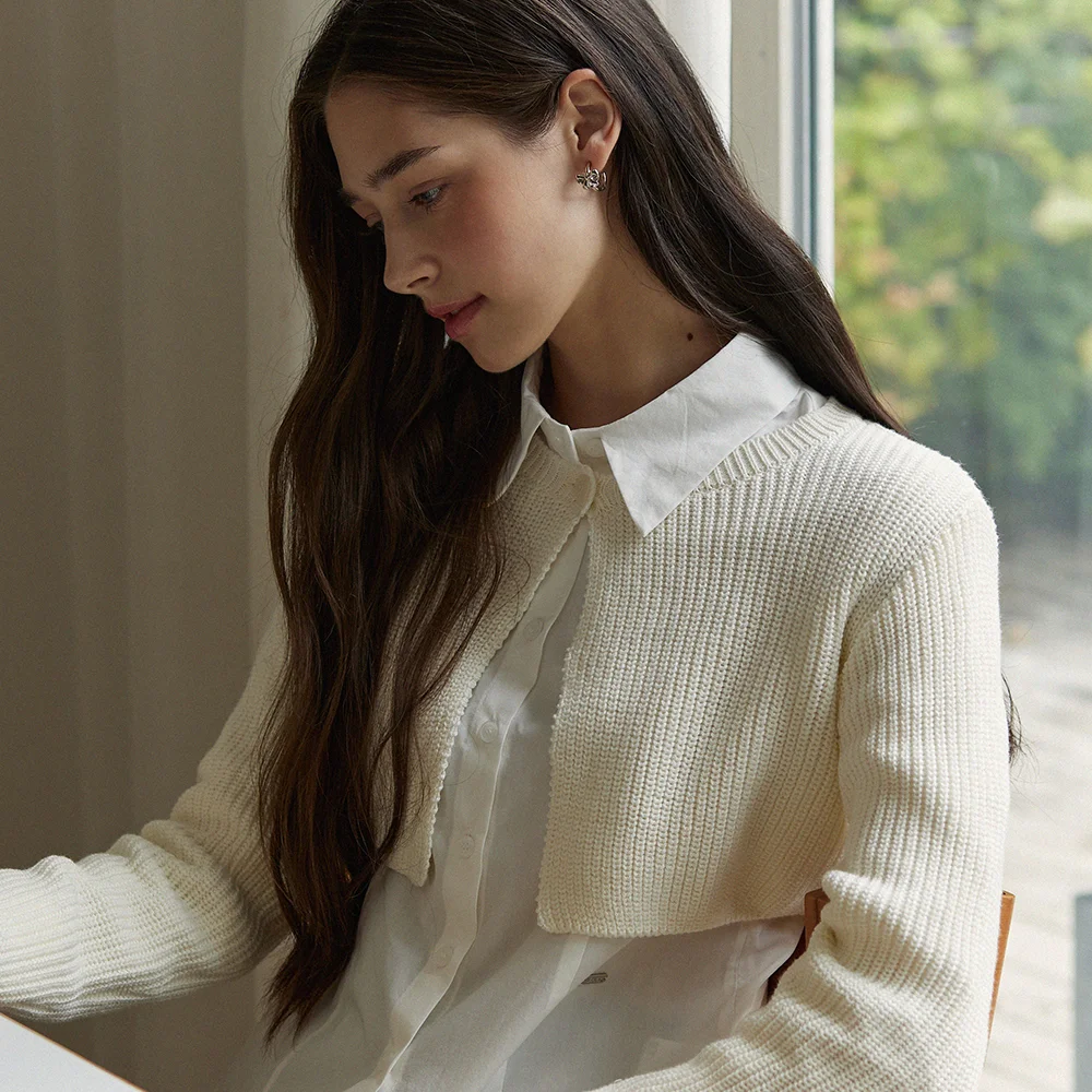 One button crop knit bolero - ivory