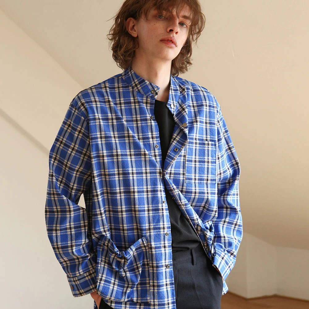 CHECK STRING POCKET SHIRTS JACKET BLUE