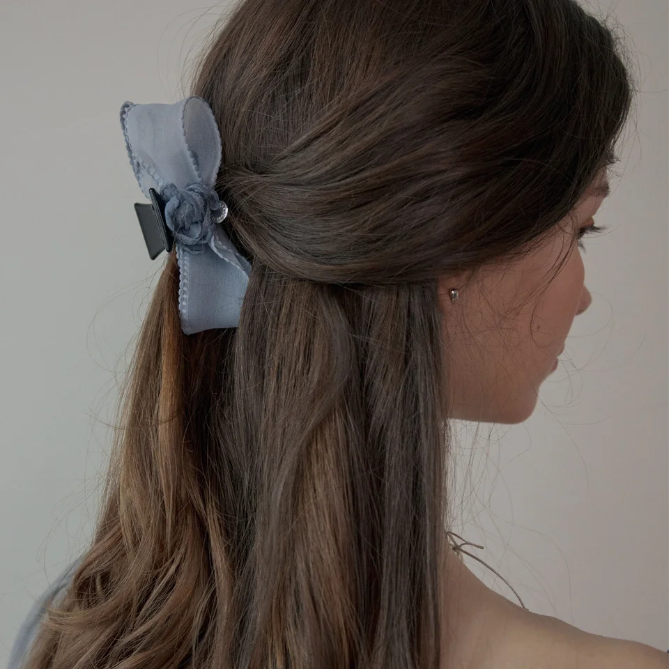 Vintage flower point organza hair claw (Blue)