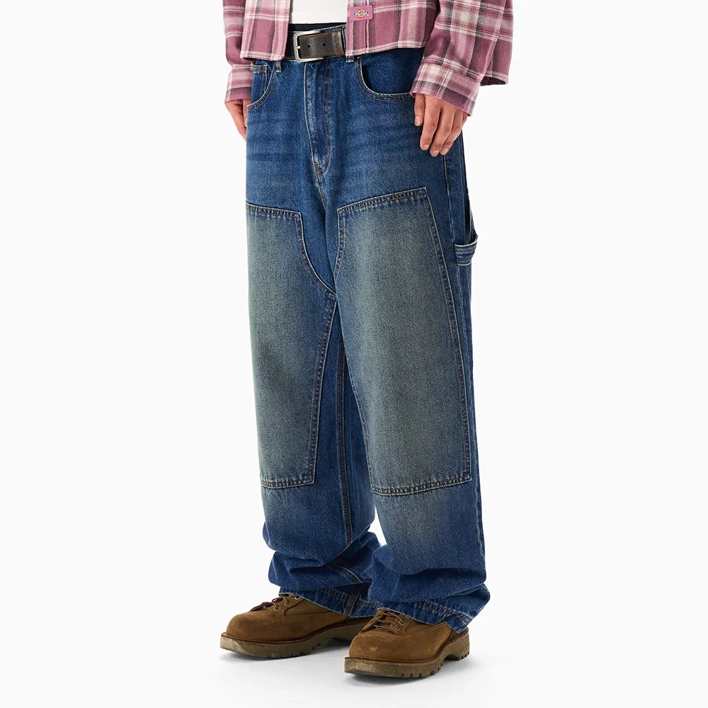 水洗 雙膝 工裝 牛仔 褲子 Medium Denim