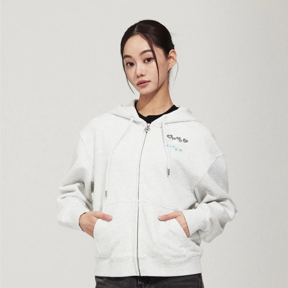 女裝 圖案 Semi Over 連帽拉鍊外套 淺 灰色