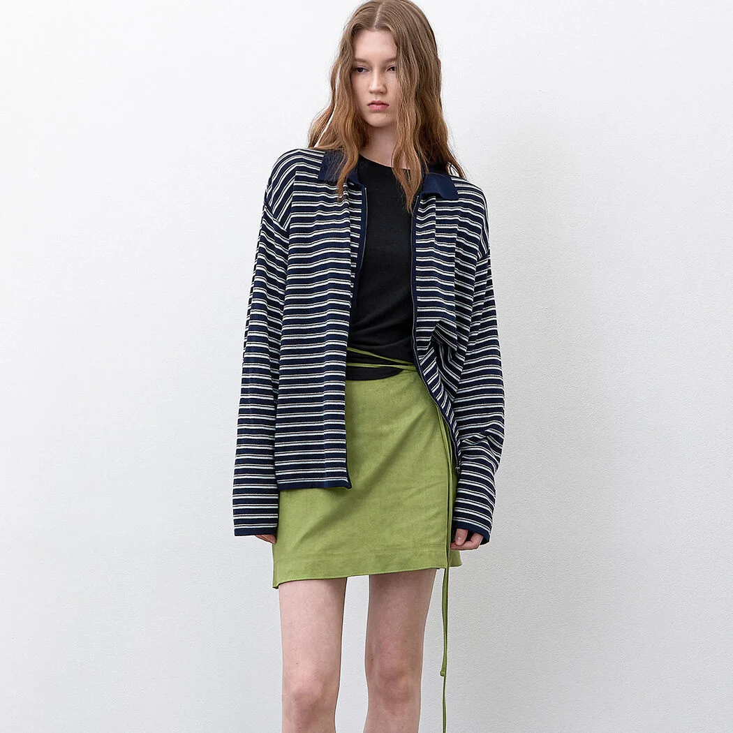 MULTI STRIPE COLLAR ZIP-UP CARDIGAN (CD-2250)