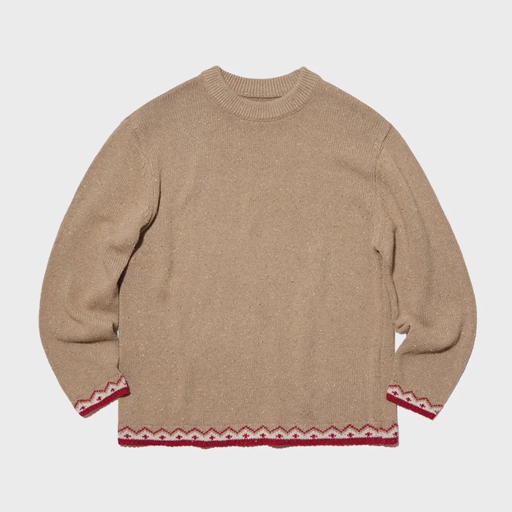 Nep Jacquard Pullover Knit Beige