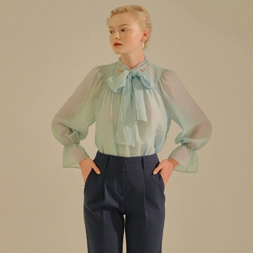 see-through tie blouse SWBLKI0200